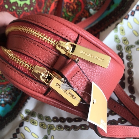 Brand New Michael Kors Genuine Leather Cinnamon Double Zippered Crossbody Purse - Picture 8 of 14